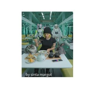 HANDCRAFTED digital art print Black Beanie and T-Shirt on model with characters